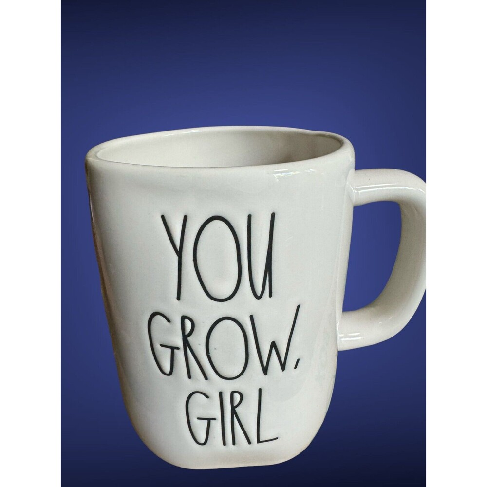 Rae Dunn YOU GROW GIRL Magenta Ceramic LL 16oz Mug Green Cactus Plant Garden